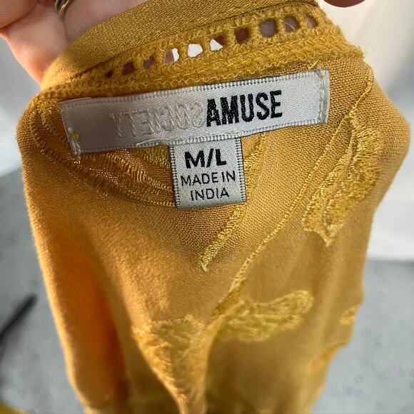 Amuse Society Poolside Dreams Golden Yellow Embroidered Kimono Top Womens M/L - Picture 15 of 16